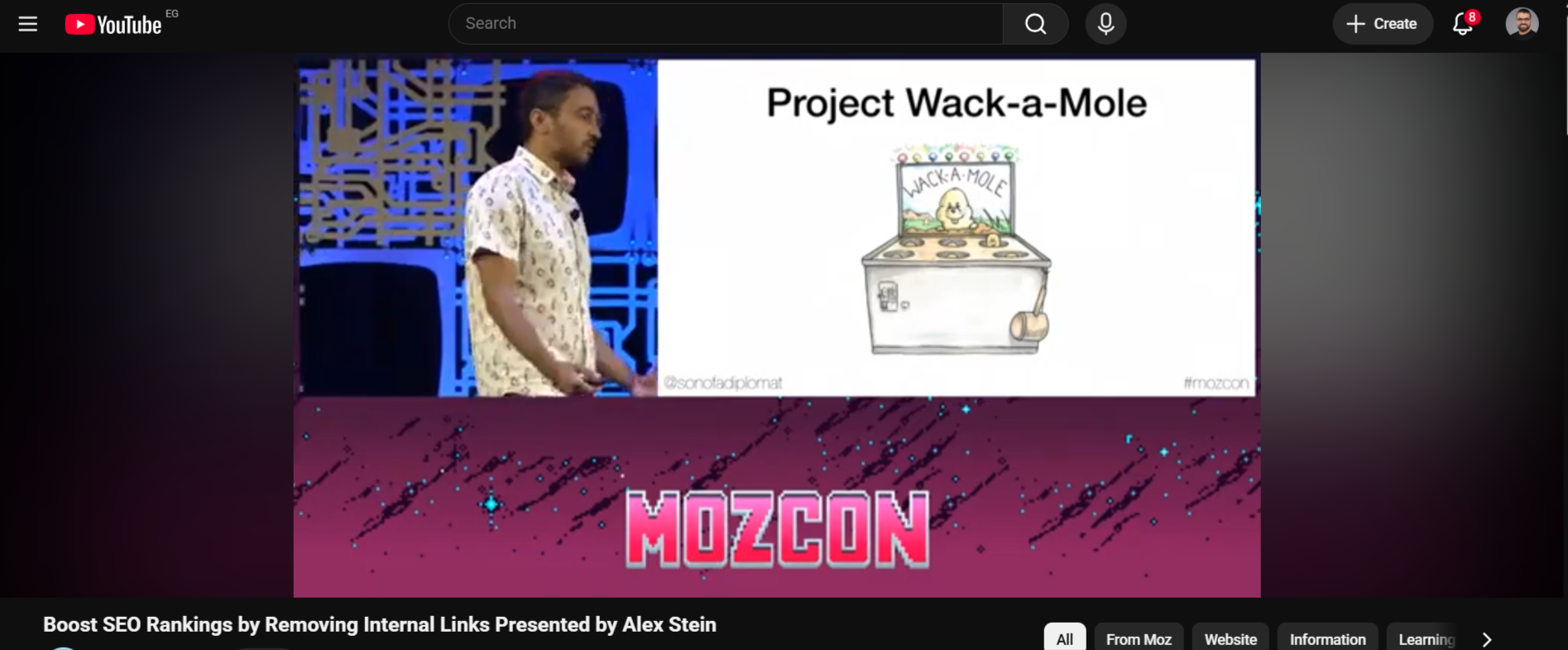 Alec Stine presenting Project Whack-a-Mole — a conference talk on removing internal links to improve SEO